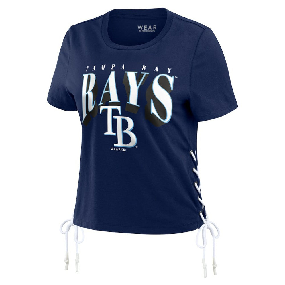 Tampa Bay Rays WEAR by Erin Andrews Women's Side Lace-Up Cropped T-Shirt Navy