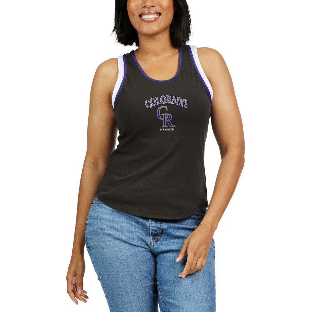 Colorado Rockies WEAR by Erin Andrews Women's Colorblock Racerback Tank Top Black