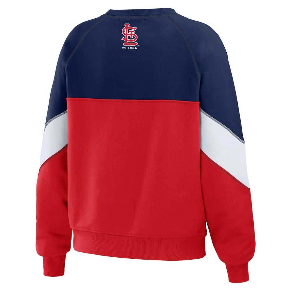 St. Louis Cardinals WEAR by Erin Andrews Women's Color Block Crew Neck Pullover Sweatshirt Navy/Red