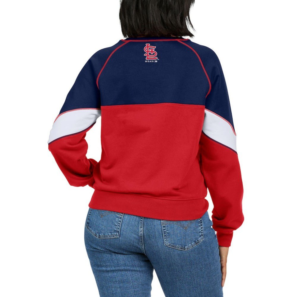 St. Louis Cardinals WEAR by Erin Andrews Women's Color Block Crew Neck Pullover Sweatshirt Navy/Red