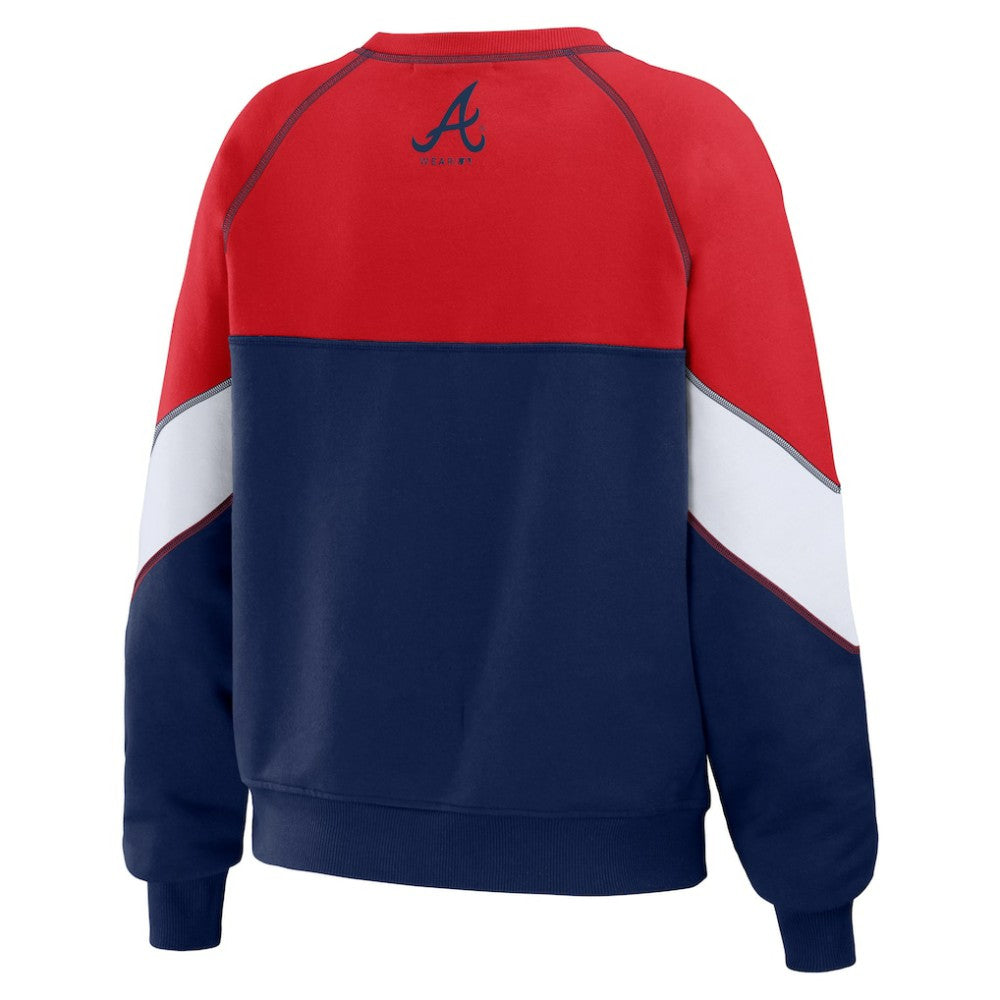 Atlanta Braves WEAR by Erin Andrews Women's Color Block Crew Neck Pullover Sweatshirt Red/Navy