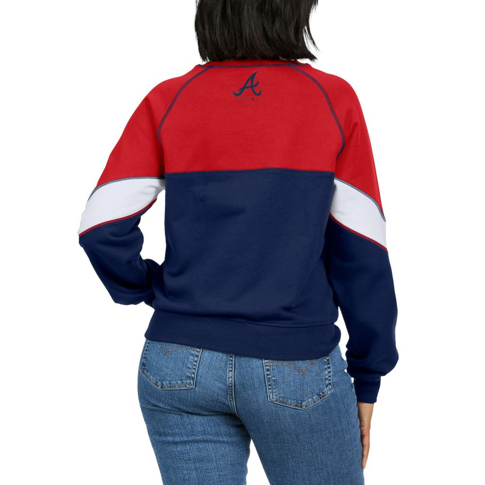 Atlanta Braves WEAR by Erin Andrews Women's Color Block Crew Neck Pullover Sweatshirt Red/Navy