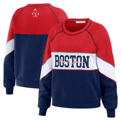 Boston Red Sox WEAR by Erin Andrews Women's Color Block Crew Neck Pullover Sweatshirt Red/Navy