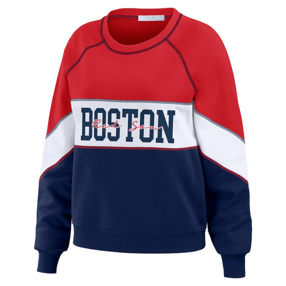 Boston Red Sox WEAR by Erin Andrews Women's Color Block Crew Neck Pullover Sweatshirt Red/Navy