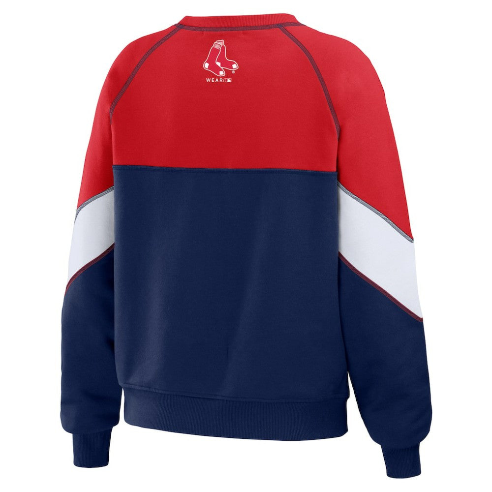 Boston Red Sox WEAR by Erin Andrews Women's Color Block Crew Neck Pullover Sweatshirt Red/Navy