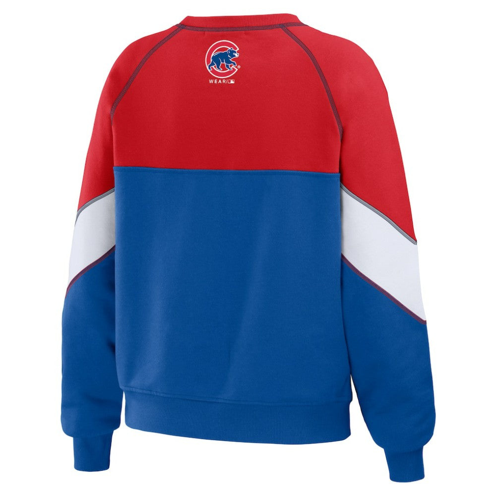 Chicago Cubs WEAR by Erin Andrews Women's Color Block Crew Neck Pullover Sweatshirt Red/Royal