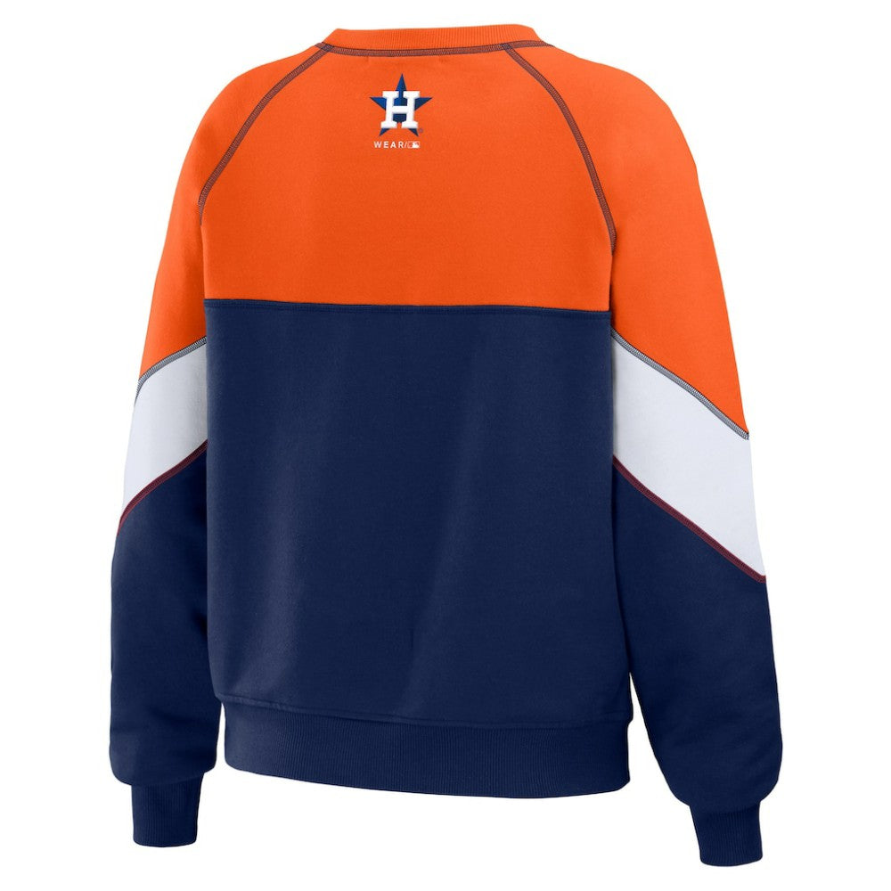 Houston Astros WEAR by Erin Andrews Women's Color Block Crew Neck Pullover Sweatshirt Orange/Navy