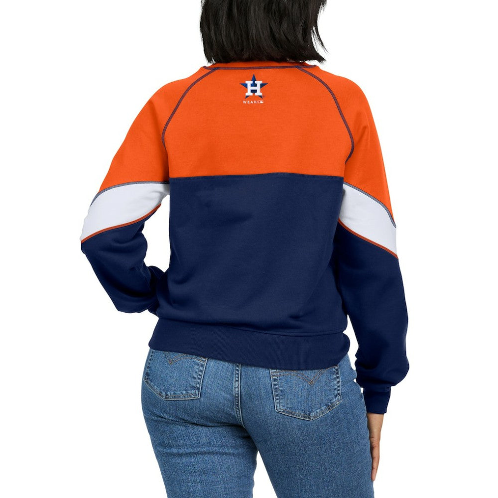 Houston Astros WEAR by Erin Andrews Women's Color Block Crew Neck Pullover Sweatshirt Orange/Navy