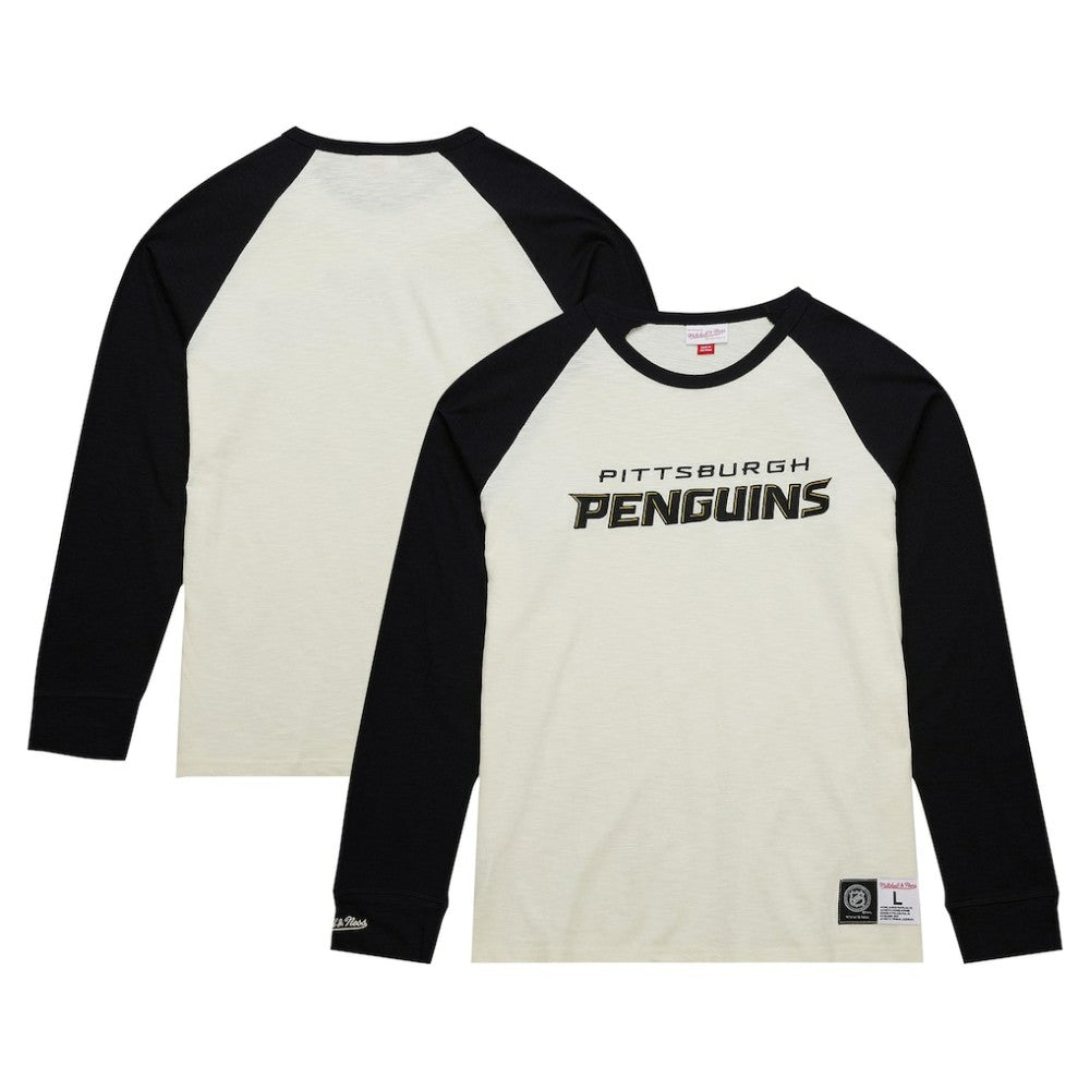 Pittsburgh Penguins Mitchell & Ness Legendary Slub Vintage Raglan Long Sleeve T-Shirt Cream