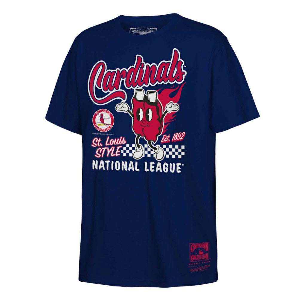 St. Louis Cardinals Youth Cooperstown Collection Food Concessions T-Shirt Navy | Mitchell & Ness