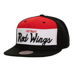 Detroit Red Wings Mitchell & Ness Retro Script Colorblock Snapback Hat Black