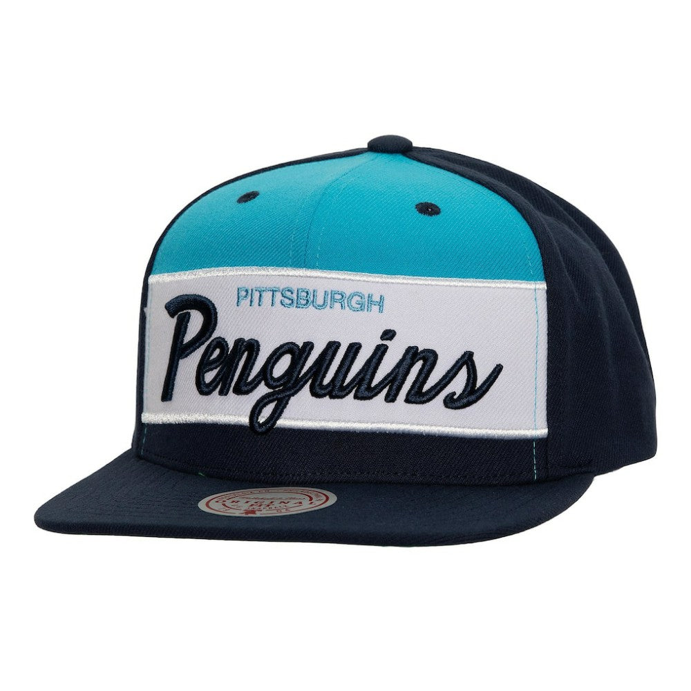 Pittsburgh Penguins Mitchell & Ness Retro Script Colorblock Snapback Hat Navy