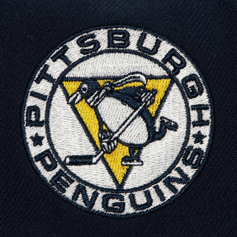 Pittsburgh Penguins Mitchell & Ness Retro Script Colorblock Snapback Hat Navy