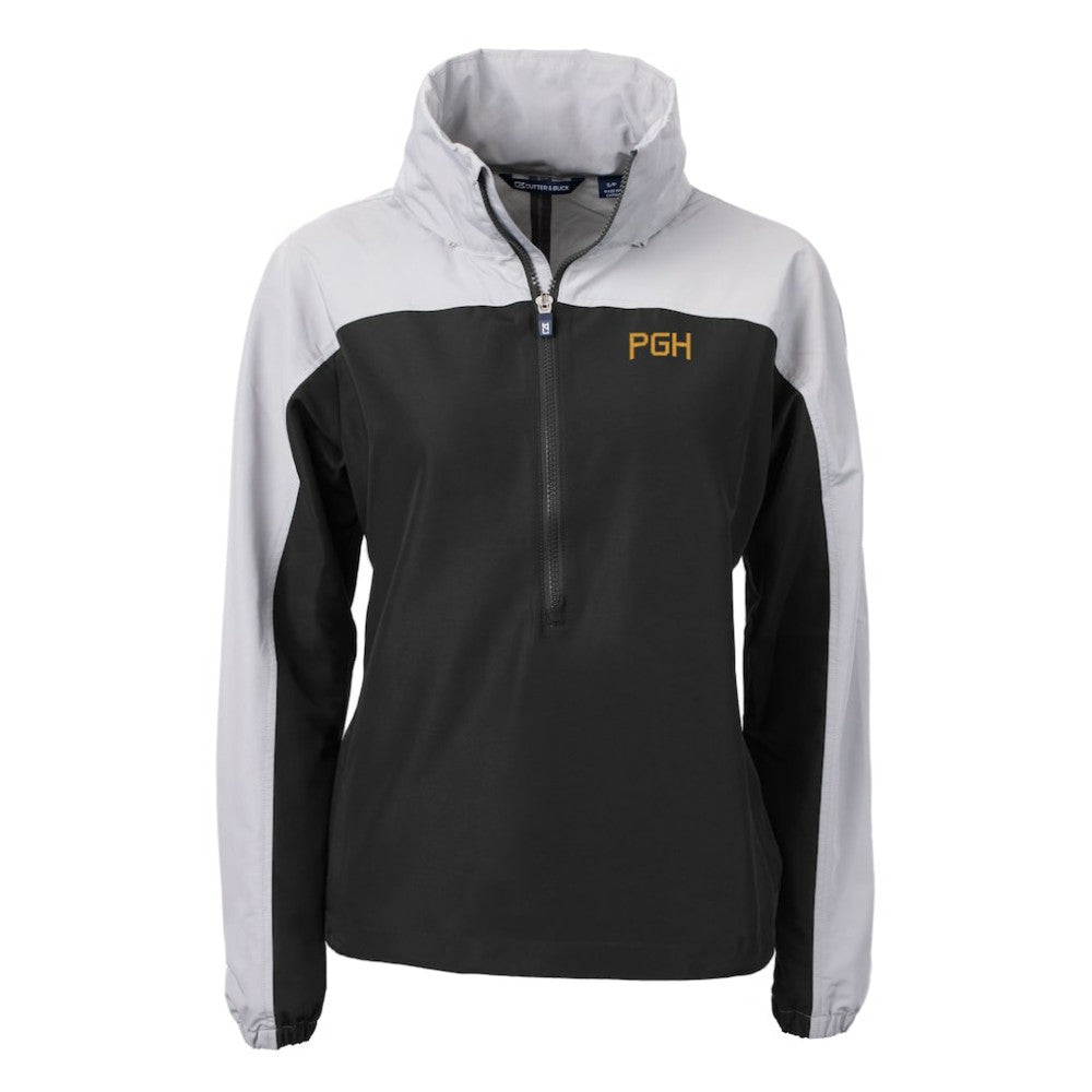 Pittsburgh Pirates Cutter & Buck Women's City Connect Charter Eco Recycled Half-Zip Anorak Jacket Black/Gray