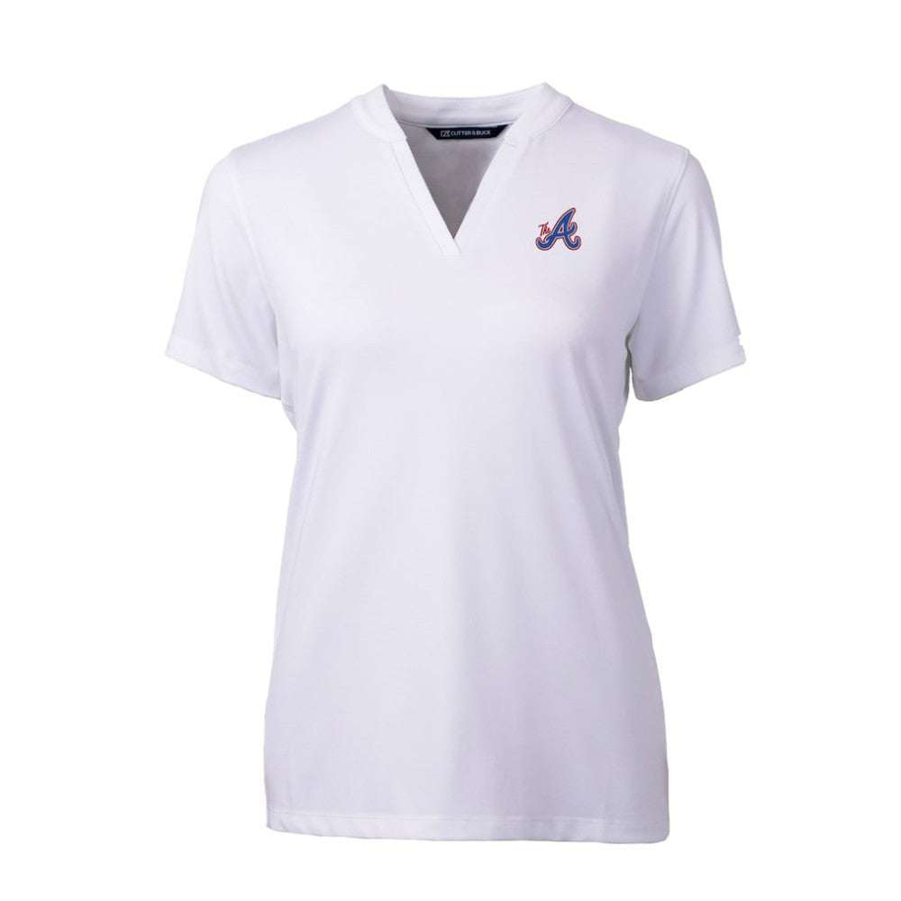 Atlanta Braves Cutter & Buck Women's City Connect DryTec Forge Stretch V-Neck Blade Top White
