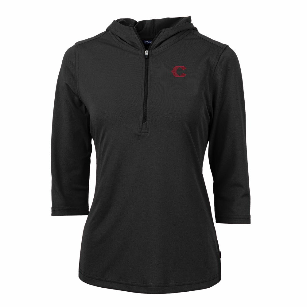 Cincinnati Reds Cutter & Buck Women's City Connect Virtue Eco Pique Half-Zip 3/4 Sleeve Pullover Hoodie Black