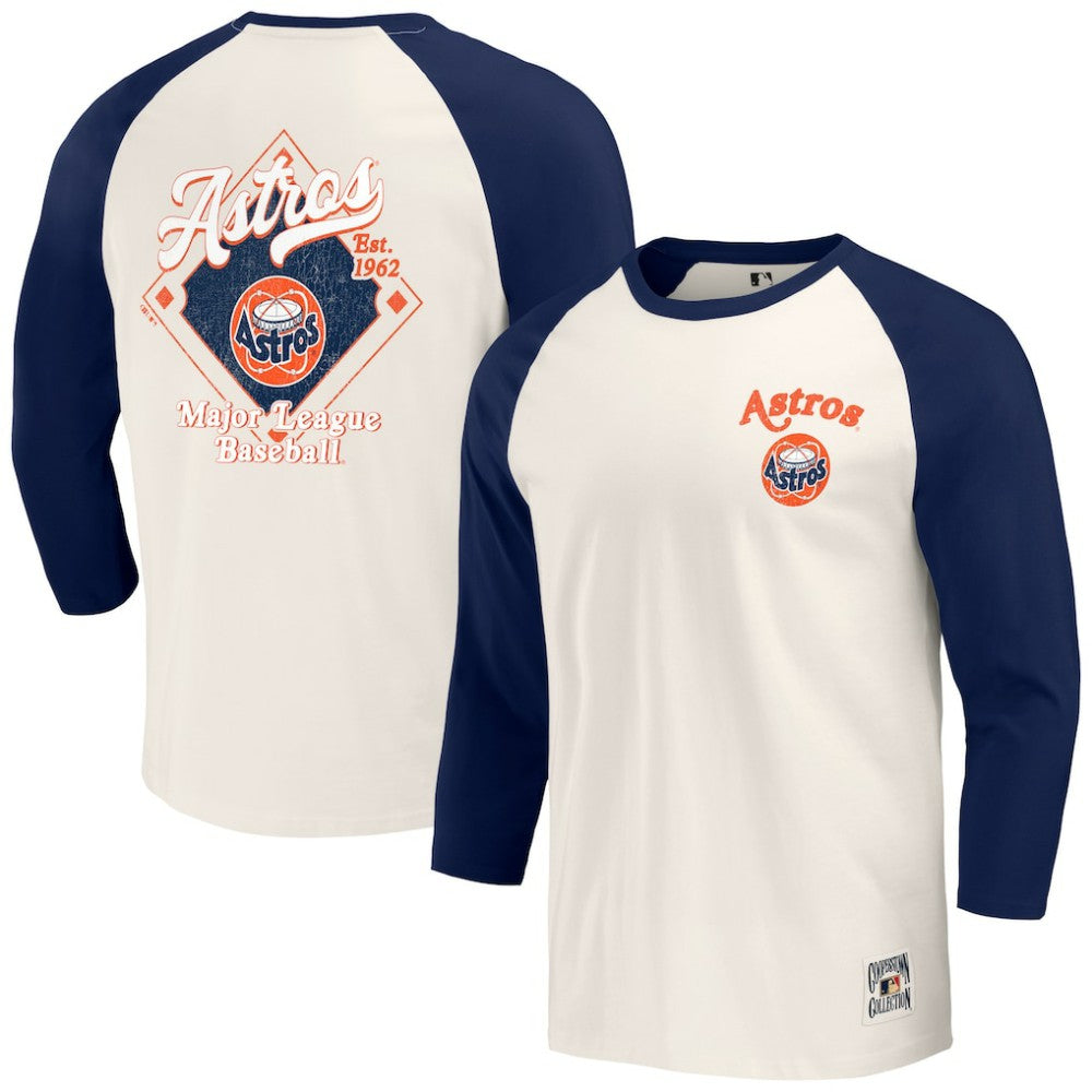 Houston Astros Darius Rucker Collection Cooperstown Collection Raglan 3/4-Sleeve T-Shirt Navy/White
