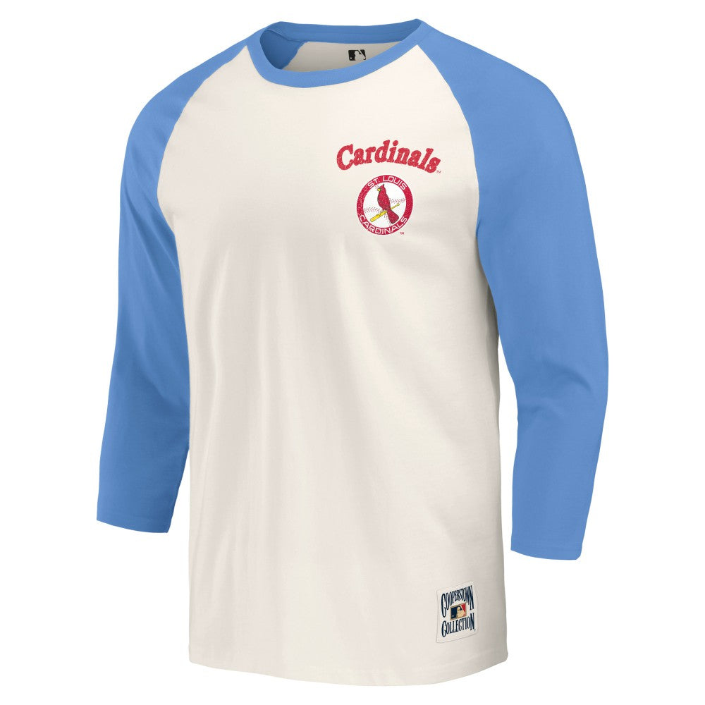 St. Louis Cardinals Darius Rucker Collection Cooperstown Collection Raglan 3/4-Sleeve T-Shirt Light Blue/White