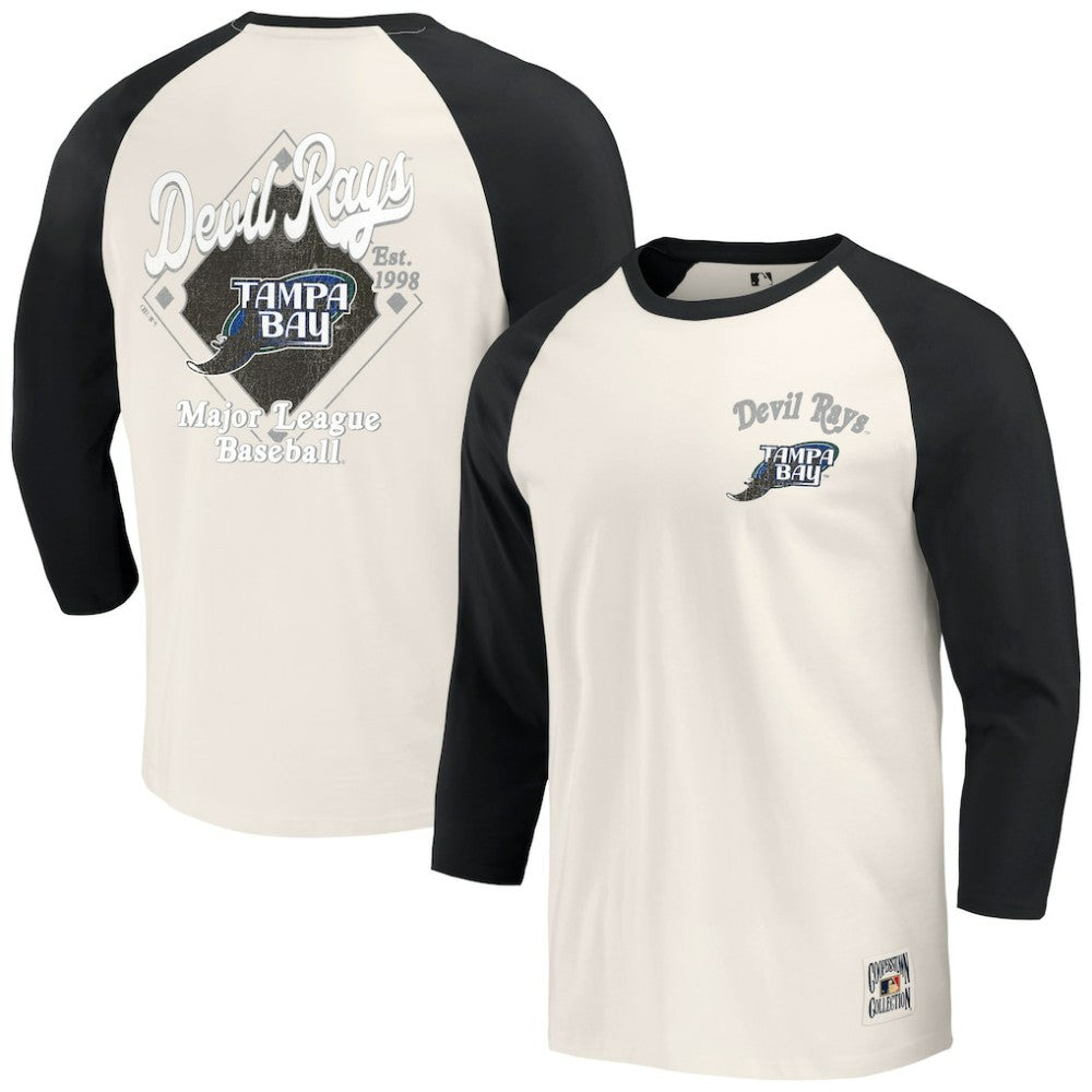 Tampa Bay Rays Darius Rucker Collection Cooperstown Collection Raglan 3/4-Sleeve T-Shirt Black/White