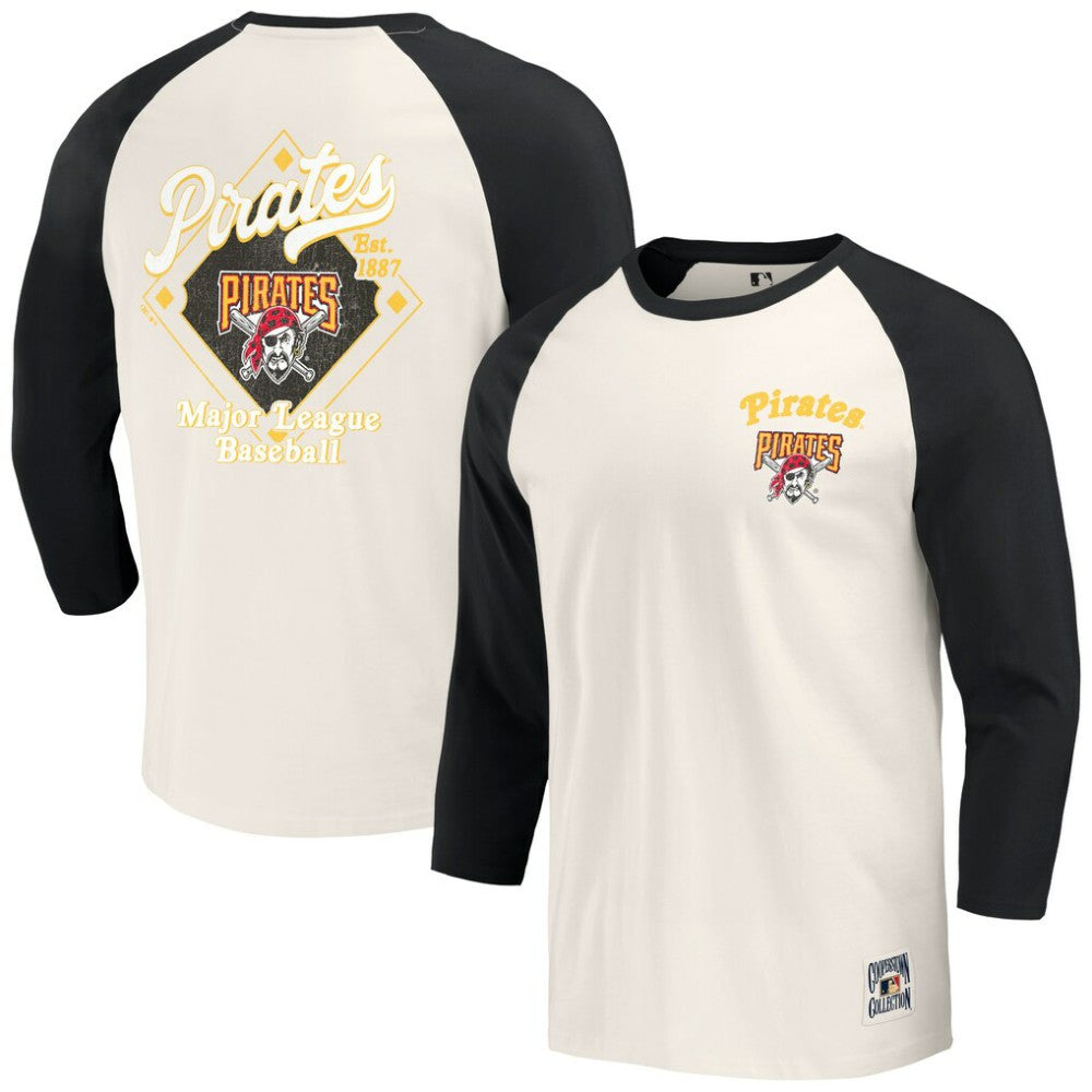 Pittsburgh Pirates Darius Rucker Collection Cooperstown Collection Raglan 3/4-Sleeve T-Shirt Black/White