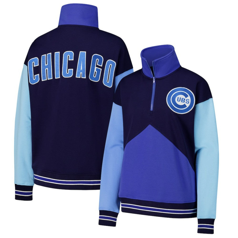 Chicago Cubs Terez Women's Classic Colorblock Quarter-Zip Sweatshirt Navy/Blue