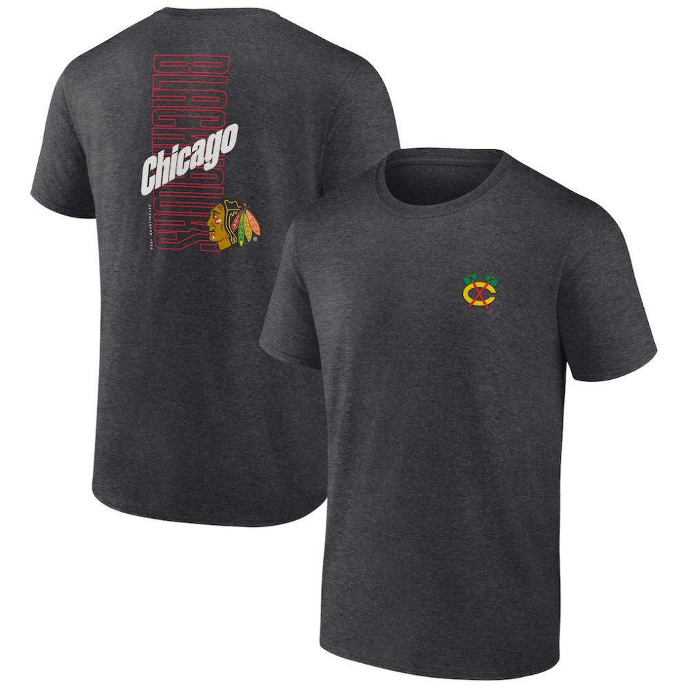 Chicago Blackhawks Fanatics Backbone T-Shirt Heather Charcoal