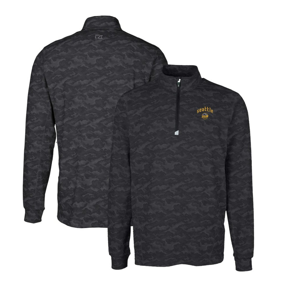 Seattle Mariners Cutter & Buck City Connect Big & Tall Traverse Camo Print Stretch Quarter-Zip Pullover Top Black