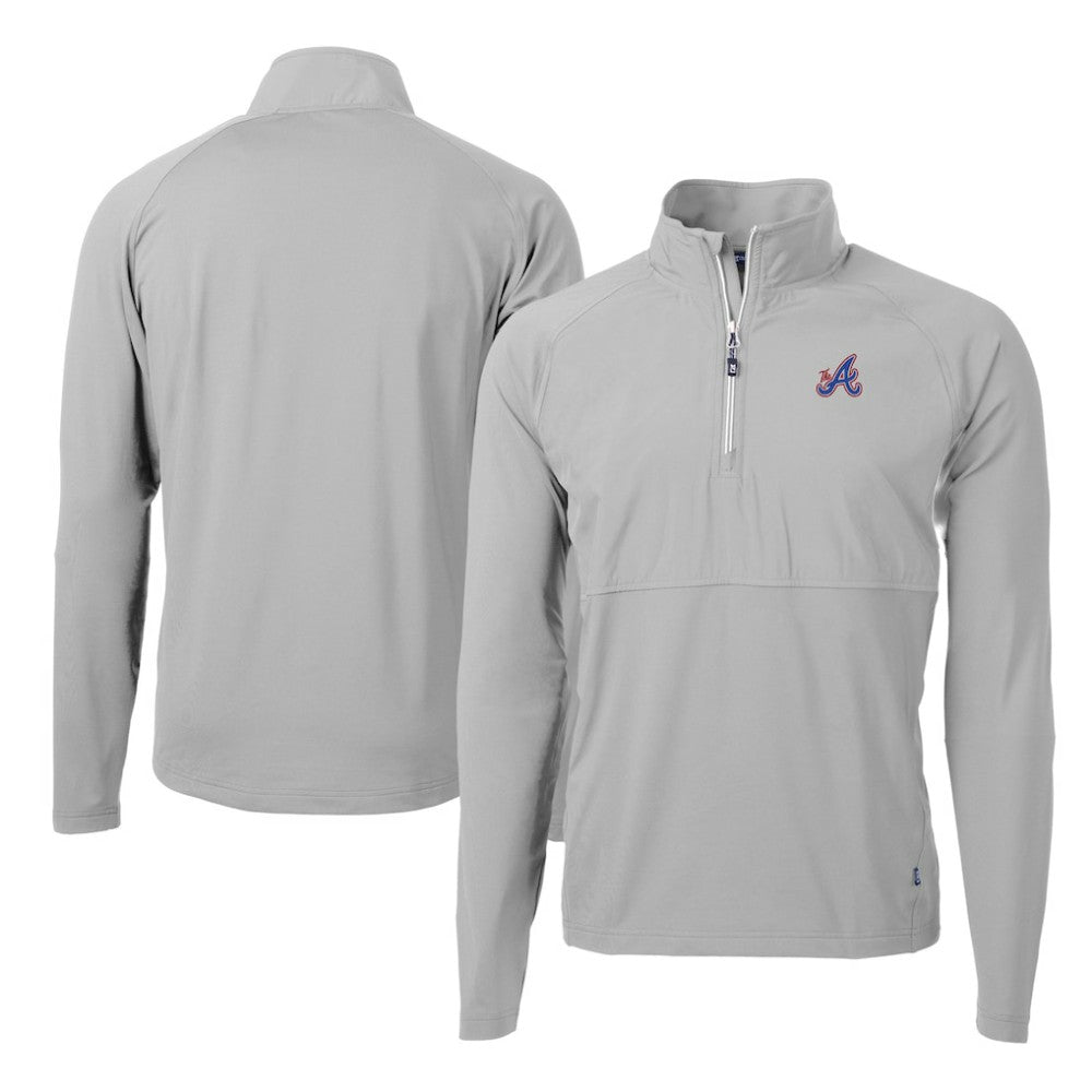 Atlanta Braves Cutter & Buck City Connect Adapt Eco Knit Hybrid Recycled Quarter-Zip Pullover Top Gray