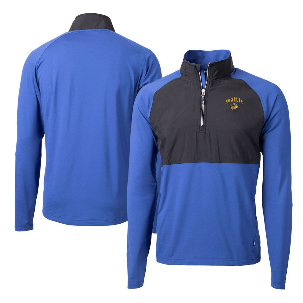 Seattle Mariners Cutter & Buck City Connect Adapt Eco Knit Hybrid Recycled Quarter-Zip Pullover Top Blue/Black