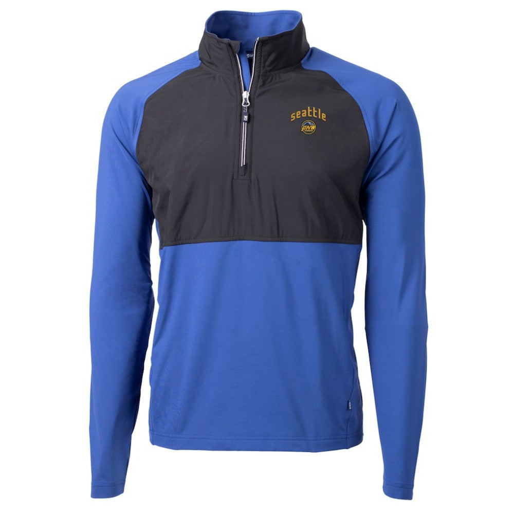 Seattle Mariners Cutter & Buck City Connect Adapt Eco Knit Hybrid Recycled Quarter-Zip Pullover Top Blue/Black
