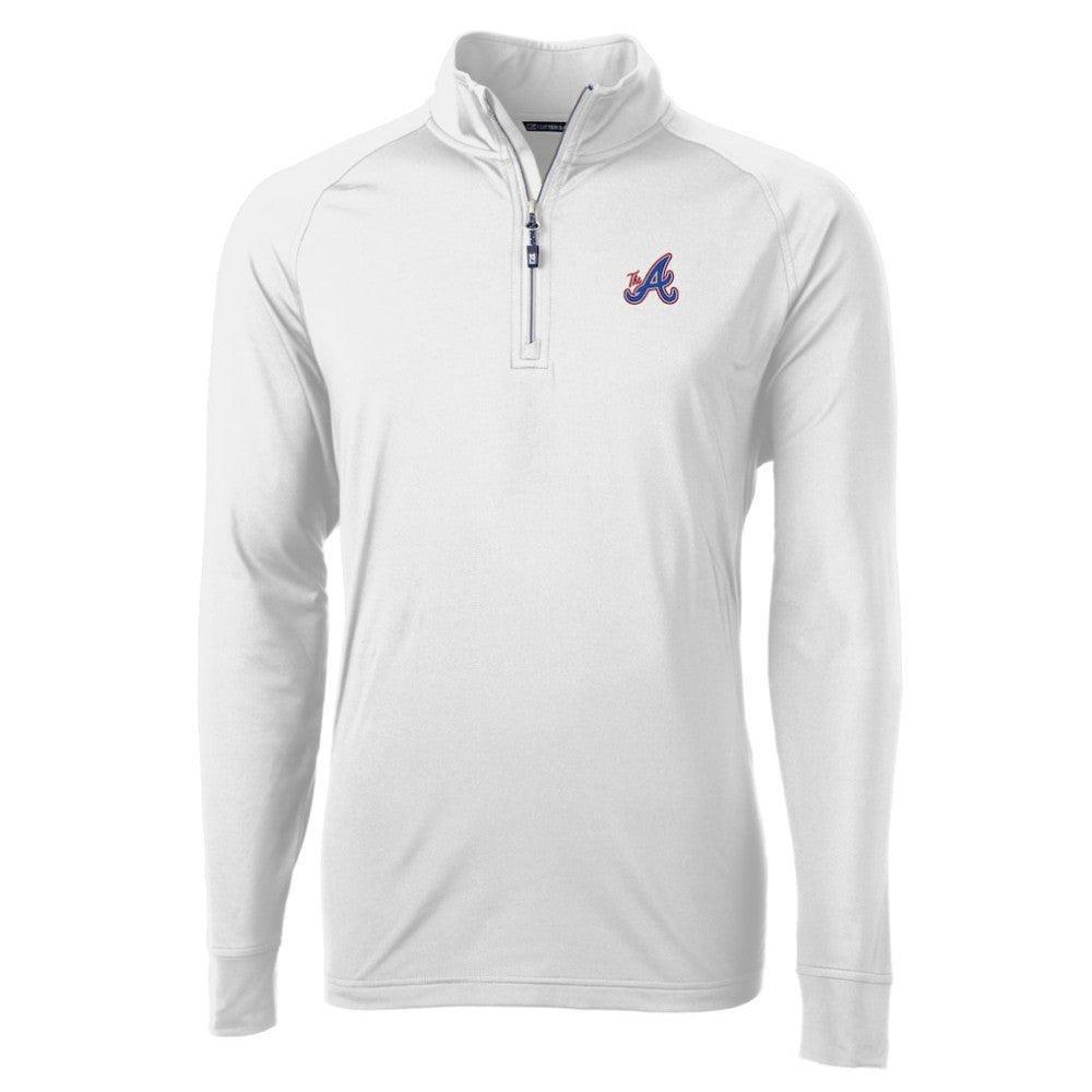 Atlanta Braves Cutter & Buck City Connect Adapt Eco Knit Stretch Recycled Quarter-Zip Pullover Top White