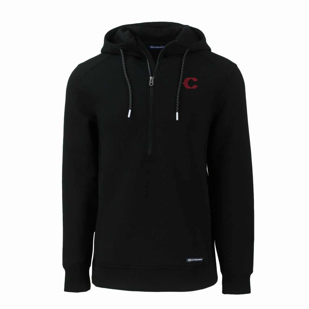 Cincinnati Reds Cutter & Buck City Connect Roam Eco Recycled Half-Zip Pullover Hoodie Black