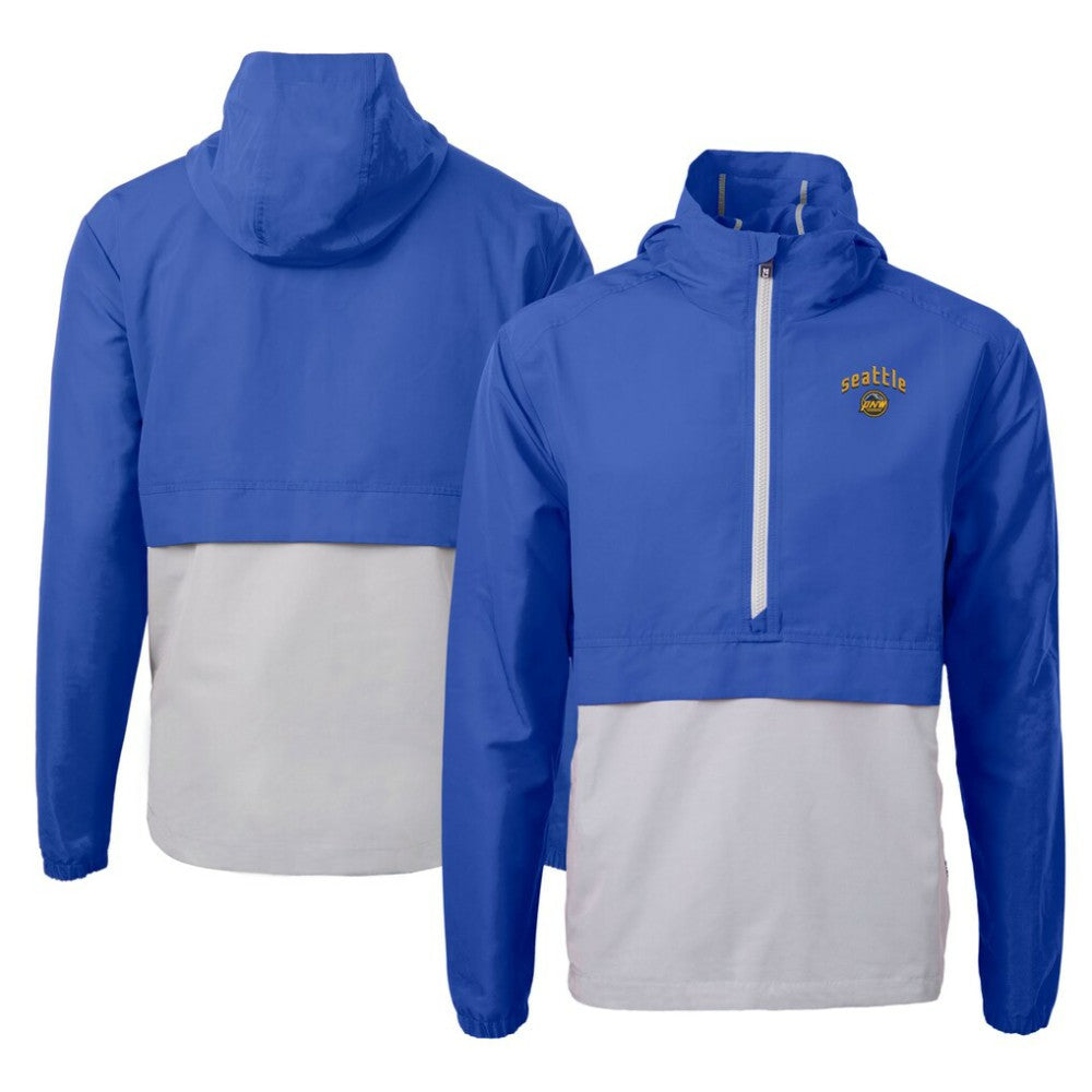 Seattle Mariners Cutter & Buck City Connect Charter Eco Recycled Half-Zip Anorak Jacket Blue/Gray