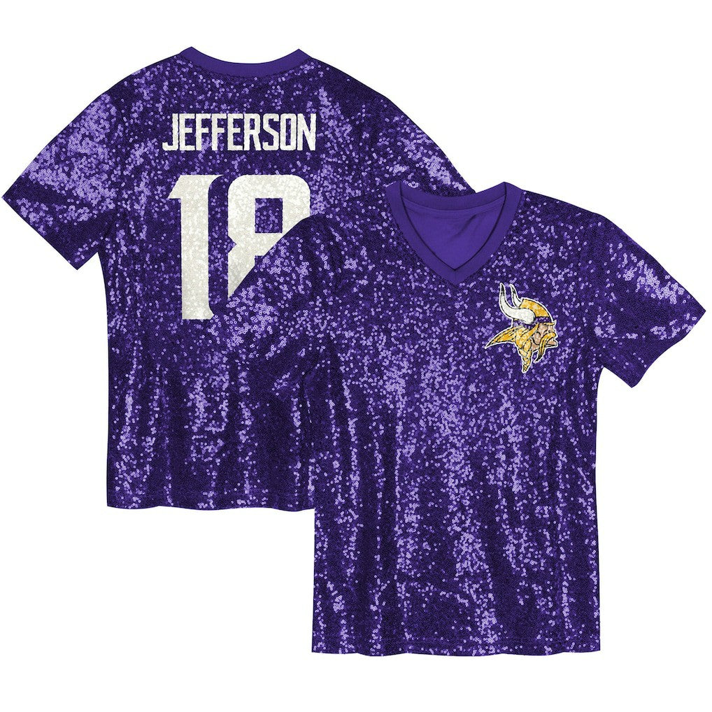 Justin Jefferson Minnesota Vikings Girls Youth Sequin V-Neck Fashion Jersey - Purple discount