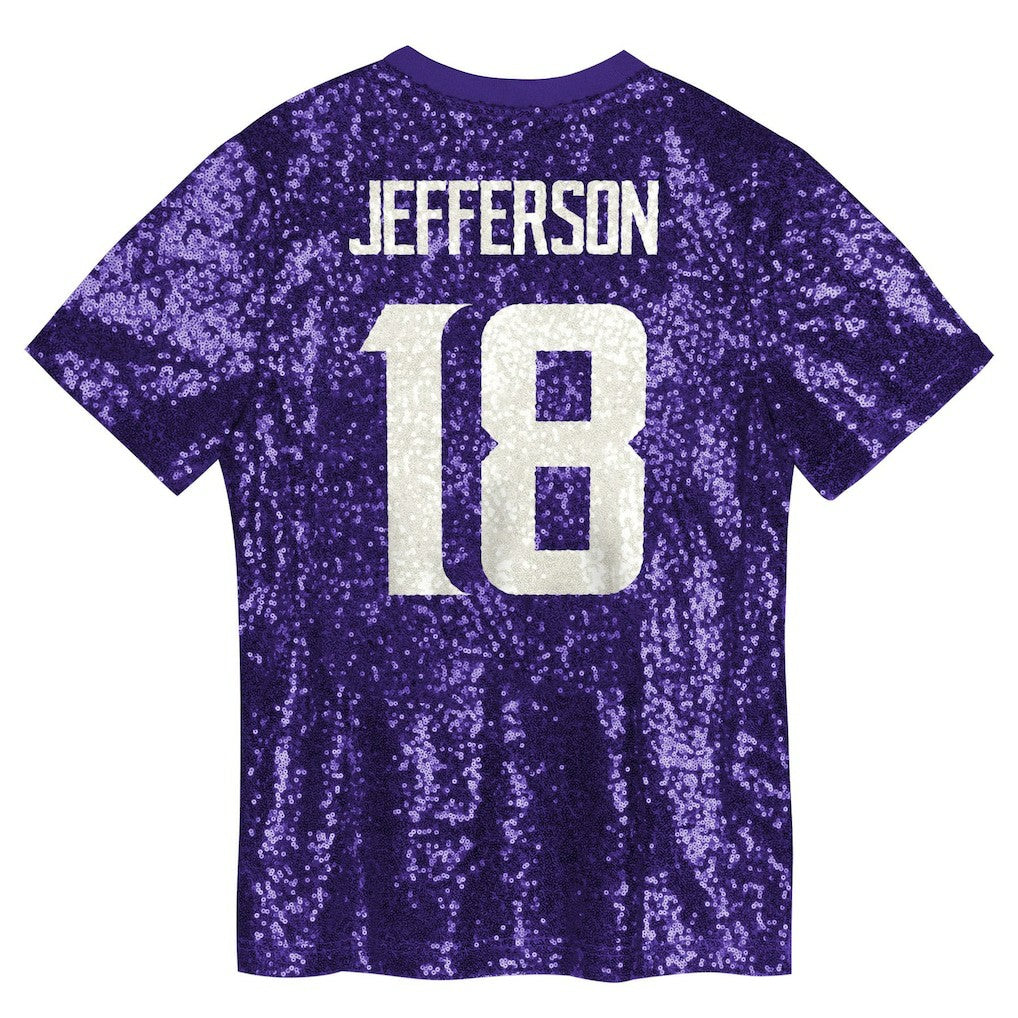 Justin Jefferson Minnesota Vikings Girls Youth Sequin V-Neck Fashion Jersey - Purple discount