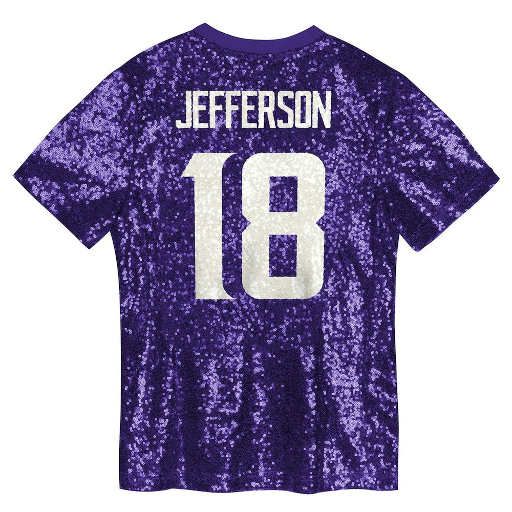 Justin Jefferson Minnesota Vikings Girls Youth Sequin V-Neck Fashion Jersey - Purple discount