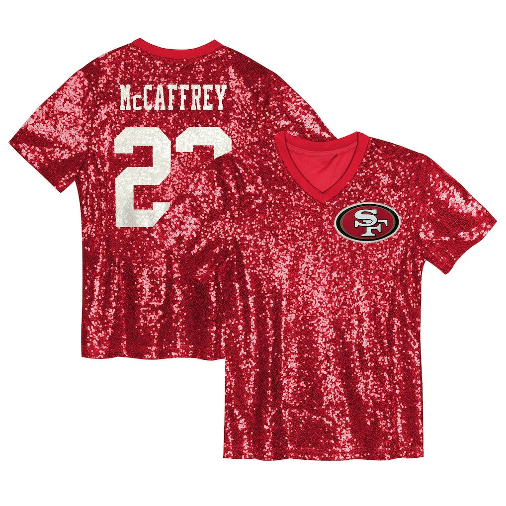 Christian McCaffrey San Francisco 49ers Girls Youth Sequin V-Neck Fashion Jersey - Scarlet cheap