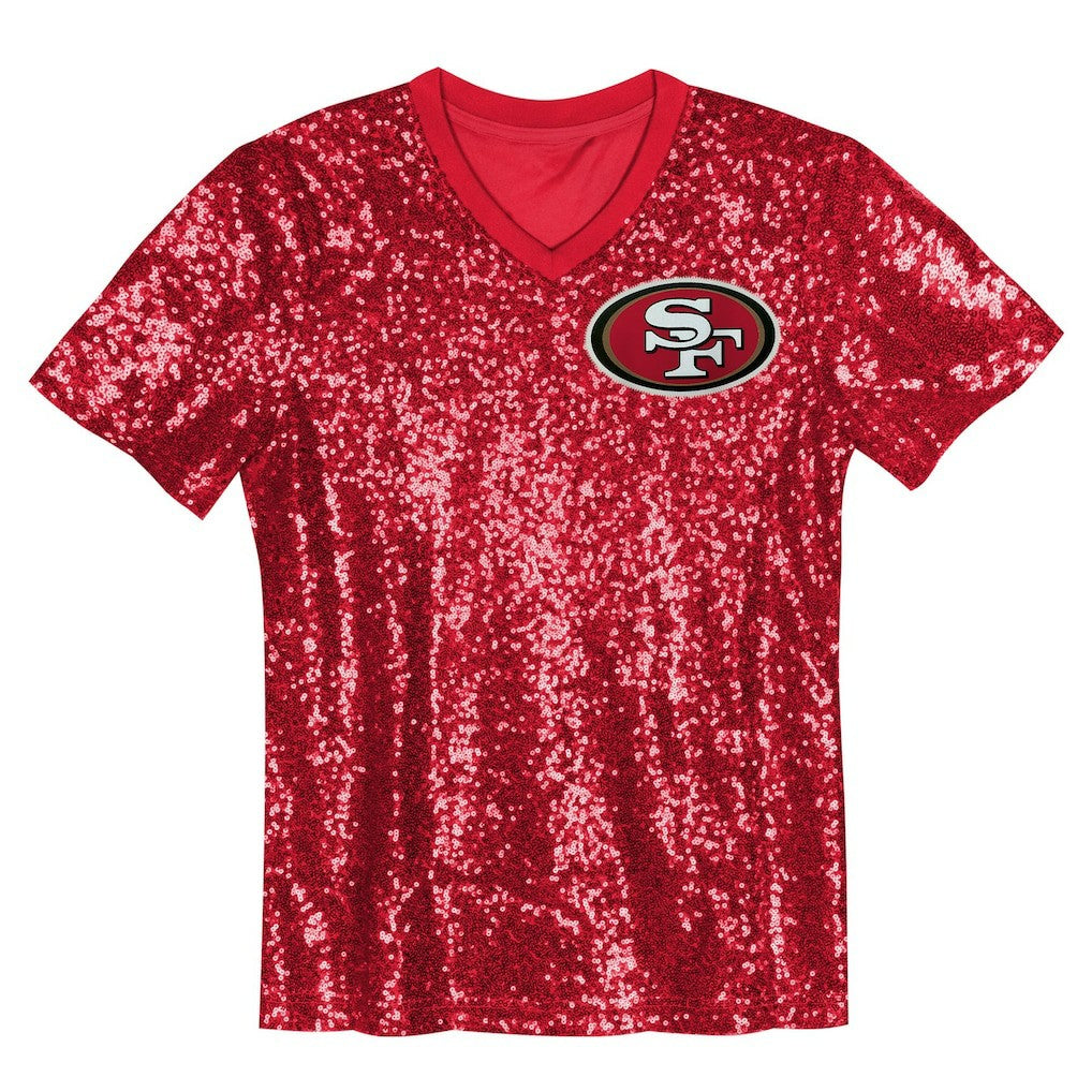 Christian McCaffrey San Francisco 49ers Girls Youth Sequin V-Neck Fashion Jersey - Scarlet cheap