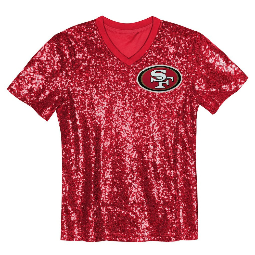 Christian McCaffrey San Francisco 49ers Girls Youth Sequin V-Neck Fashion Jersey - Scarlet cheap