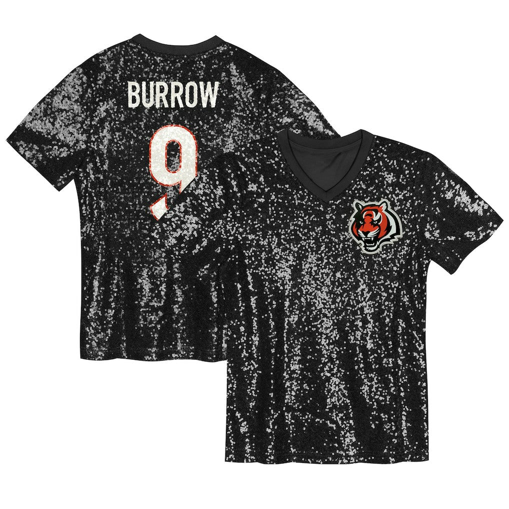 Joe Burrow Cincinnati Bengals Girls Youth Sequin V-Neck Fashion Jersey - Black sale