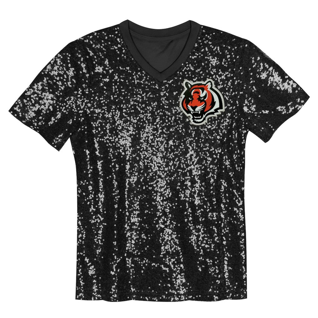 Joe Burrow Cincinnati Bengals Girls Youth Sequin V-Neck Fashion Jersey - Black sale