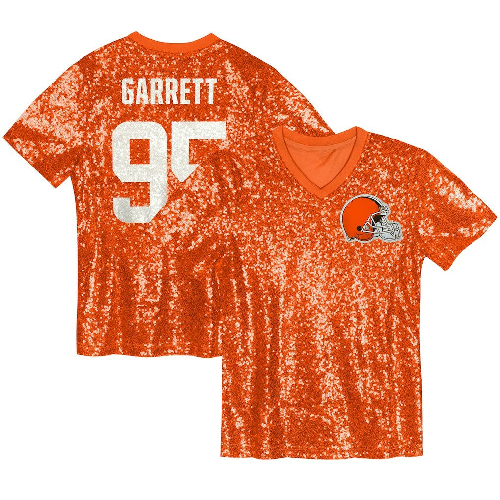 Myles Garrett Cleveland Browns Girls Youth Sequin V-Neck Fashion Jersey - Orange on sale