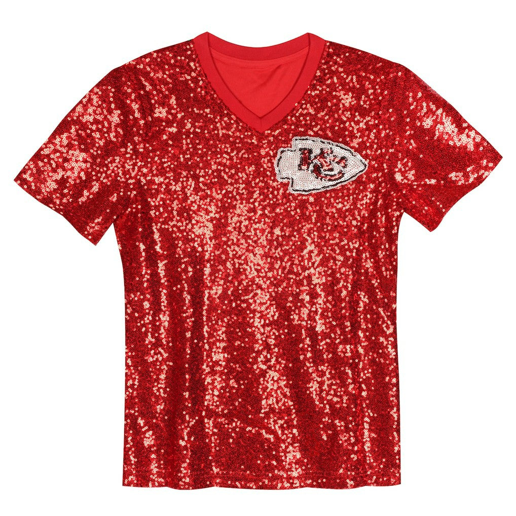 Travis Kelce Kansas City Chiefs Girls Youth Sequin V-Neck Fashion Jersey - Red outlet