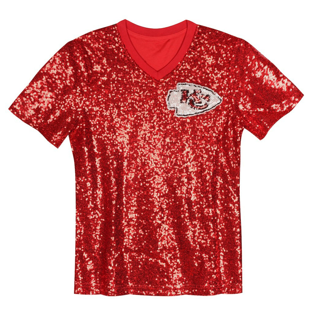 Travis Kelce Kansas City Chiefs Girls Youth Sequin V-Neck Fashion Jersey - Red outlet
