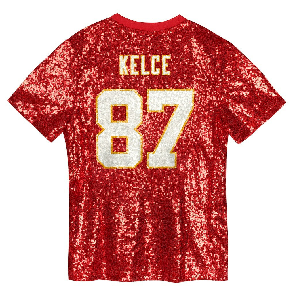Travis Kelce Kansas City Chiefs Girls Youth Sequin V-Neck Fashion Jersey - Red outlet