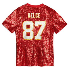 Travis Kelce Kansas City Chiefs Girls Youth Sequin V-Neck Fashion Jersey - Red outlet