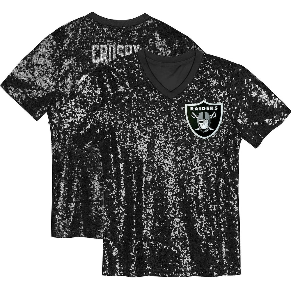 Maxx Crosby Las Vegas Raiders Girls Youth Sequin V-Neck Fashion Jersey - Black cheap