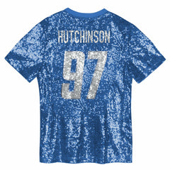 Aidan Hutchinson Detroit Lions Girls Youth Sequin V-Neck Fashion Jersey - Blue discount