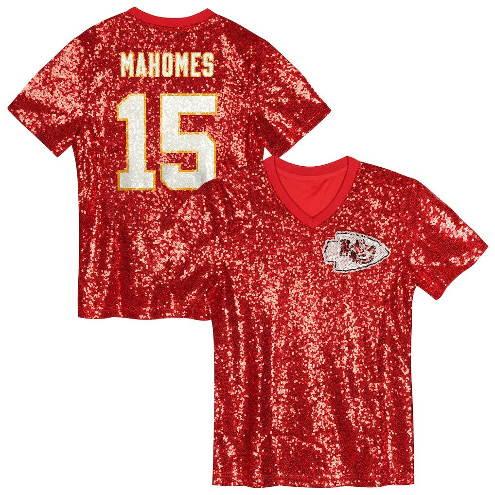 Patrick Mahomes Kansas City Chiefs Girls Youth Sequin V-Neck Fashion Jersey - Red discount