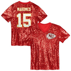 Patrick Mahomes Kansas City Chiefs Girls Youth Sequin V-Neck Fashion Jersey - Red discount